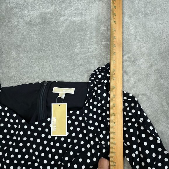 Michael Kors Black Polka Dot Long Sleeve Square Neck Peplum Top L 100% NWT 1423 - Picture 5 of 8